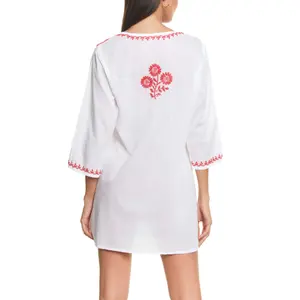 Embroidered short beach tunic for women Selmark Complementos image-1