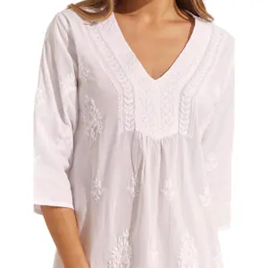 Embroidered beach tunic for women Selmark Complementos image-2