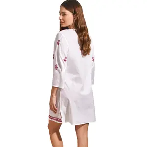 Embroidered beach tunic for women Selmark Complementos image-1