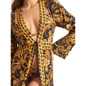 Lång strandkimono för kvinnor Selmark Acanthus image-2