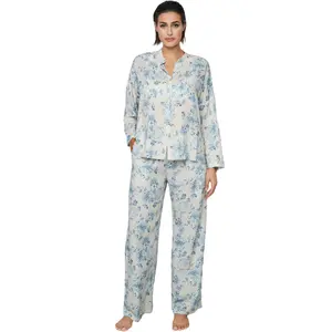Pijama de calças e camisa de mangas longas para mulher Selmark P107 Jardins image-0