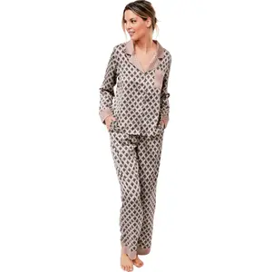Satin Pyjama Hose und Langarmbluse für Damen Selmark P116 image-0