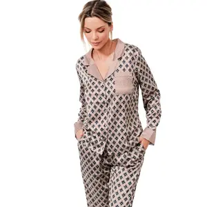 Satin Pyjama Hose und Langarmbluse für Damen Selmark P116 image-2