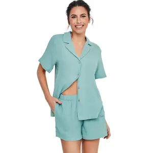 Short Sleeve Pajama Top and Shorts Women Selmark P119 image-2