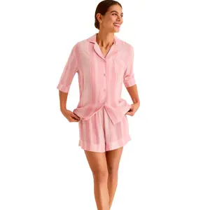 Pyjamaset kortärmad top och shorts dam Selmark P120 image-2