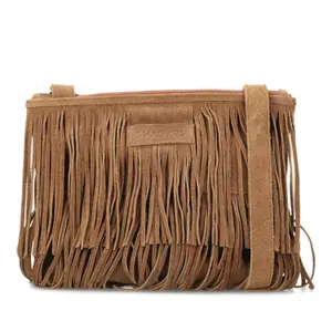 Sac bandoulière à franges en suède huilé femme Shabbies Amsterdam Festival