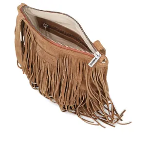 Sac bandoulière à franges en suède huilé femme Shabbies Amsterdam Festival image-3