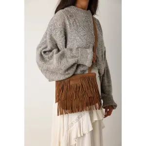 Sac bandoulière à franges en suède huilé femme Shabbies Amsterdam Festival image-4