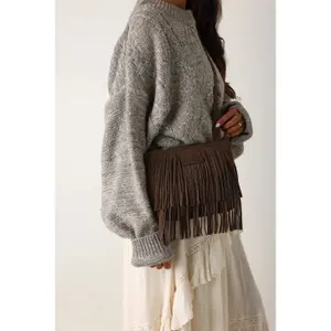 Sac bandoulière à franges en suède huilé femme Shabbies Amsterdam Festival image-1