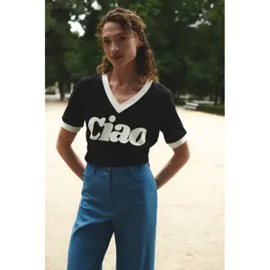 V-neck T-shirt She is Sunday Ciao image-0