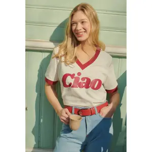 V-neck T-shirt She is Sunday Ciao image-2