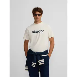 T-Shirt mit Flockmotiv Silbon image-2