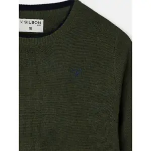 Blue children's ribbed round neck sweater with elastic hem Silbon image-2