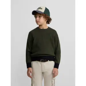 Blue children's ribbed round neck sweater with elastic hem Silbon image-4