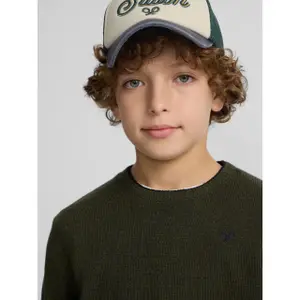 Blue children's ribbed round neck sweater with elastic hem Silbon image-5