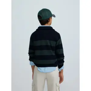 Striped quarter zip high neck jumper for kids Silbon image-4