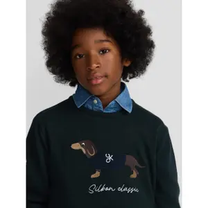 Child's round neck jumper with dog pattern Silbon image-4