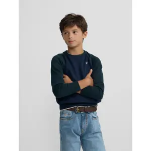 Green long-sleeve cotton crew neck jumper for kids Silbon image-3