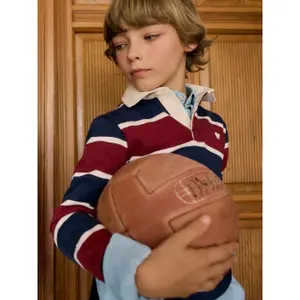 Striped long-sleeve rugby polo for kids Silbon image-3