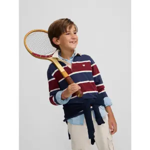 Striped long-sleeve rugby polo for kids Silbon image-4
