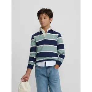 Striped long-sleeve rugby polo for kids Silbon image-3
