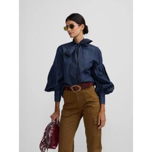 Women's lace-up denim shirt Silbon image-6
