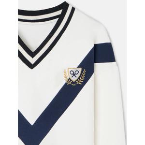 Sudadera de cuello en V con parche para mujer Silbon image-2