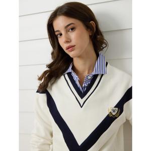 Sudadera de cuello en V con parche para mujer Silbon image-3