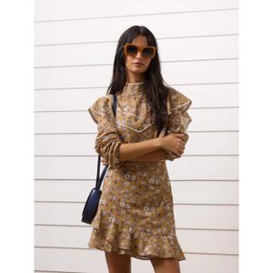 Women's camel floral print mini skirt Silbon image-4