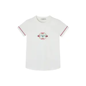 Bunt gesticktes Damen-T-Shirt im Ethno-Stil Silbon image-0
