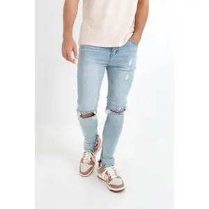 Jeans com buracos e faixa branca Sixth June image-1