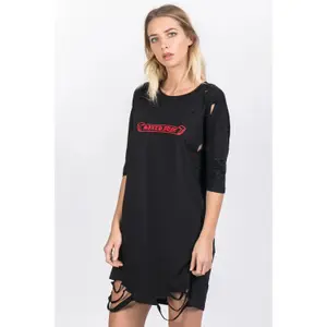 Abito t-shirt strappato con logo donna Sixth June image-2