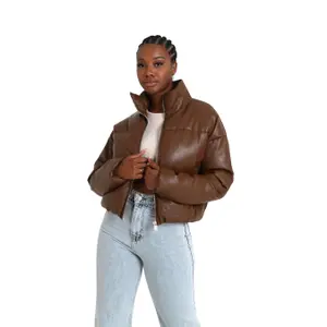 Casaco acolchoado em imitação de couro feminino Sixth June image-1