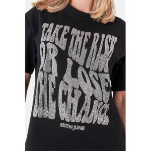 Women's rhinestone text t-shirt Sixth June image-4
