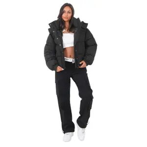 Casaco acolchoado curto com capuz mulher Sixth June image-0