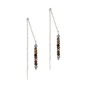 Boucles d'oreilles pendantes en pierres Oeil de Tigre femme Sloya Lumia image-0