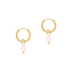 Brincos de argola em pedras de Quartzo Rosa para mulher Sloya Serena image-0