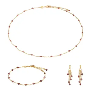 Collar, pulsera y pendientes de piedra granate para mujer Sloya Elyssa image-0