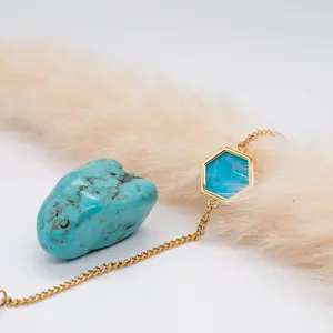 Halsband och armband i turkosa stenar för kvinna Sloya Hexalia image-2