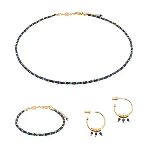 Collier bracelet et boucles d'oreille en pierre lapis-lazuli femme Sloya Karia image-0