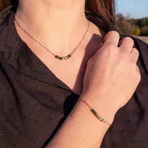 Colar, pulseira e brincos em pedra de ágata aquática para mulher Sloya Piana image-1