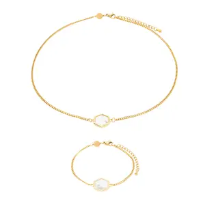 Colar e pulso em pedras de Howlite para mulher Sloya Hexalia image-0