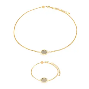 Halsband och armband i labradorit för kvinnor Sloya Hexalia image-0