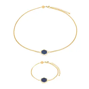 Lapis lazuli necklace and bracelet for women Sloya Hexalia image-0