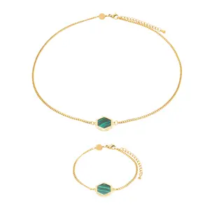 Halsband och armband i malakit för kvinnor Sloya Hexalia image-0
