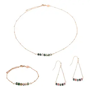 Colar, pulseira e brincos em pedra de ágata aquática para mulher Sloya Piana image-0