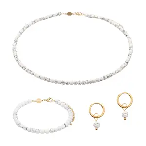 Halsband, armband och örhängen i howlite för kvinnor Sloya Serena image-0