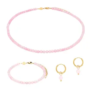 Colar, pulseira e brincos em quartzo rosa para mulher Sloya Serena image-0