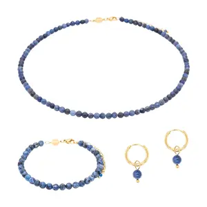 Collier bracelet et boucles d'oreille en pierre sodalite femme Sloya Serena image-0