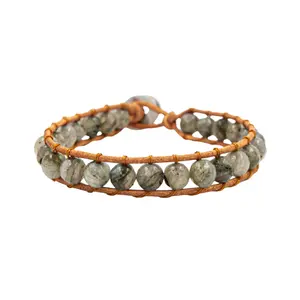Labradorite stone and genuine leather bracelet for women Sloya Facelia image-0